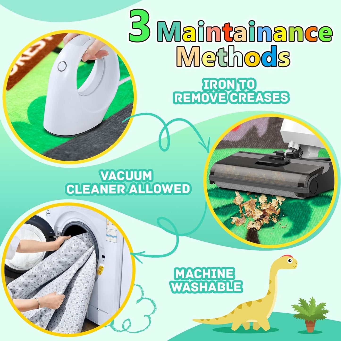 Kids Rug, Car Carpet for Kids' Toy Cars, 6x9 Ft Dinosaur Rug, Dino Safari Road Mat for Playroom, Educational Learning & Game Area Baby Play Mat Carpet for Children