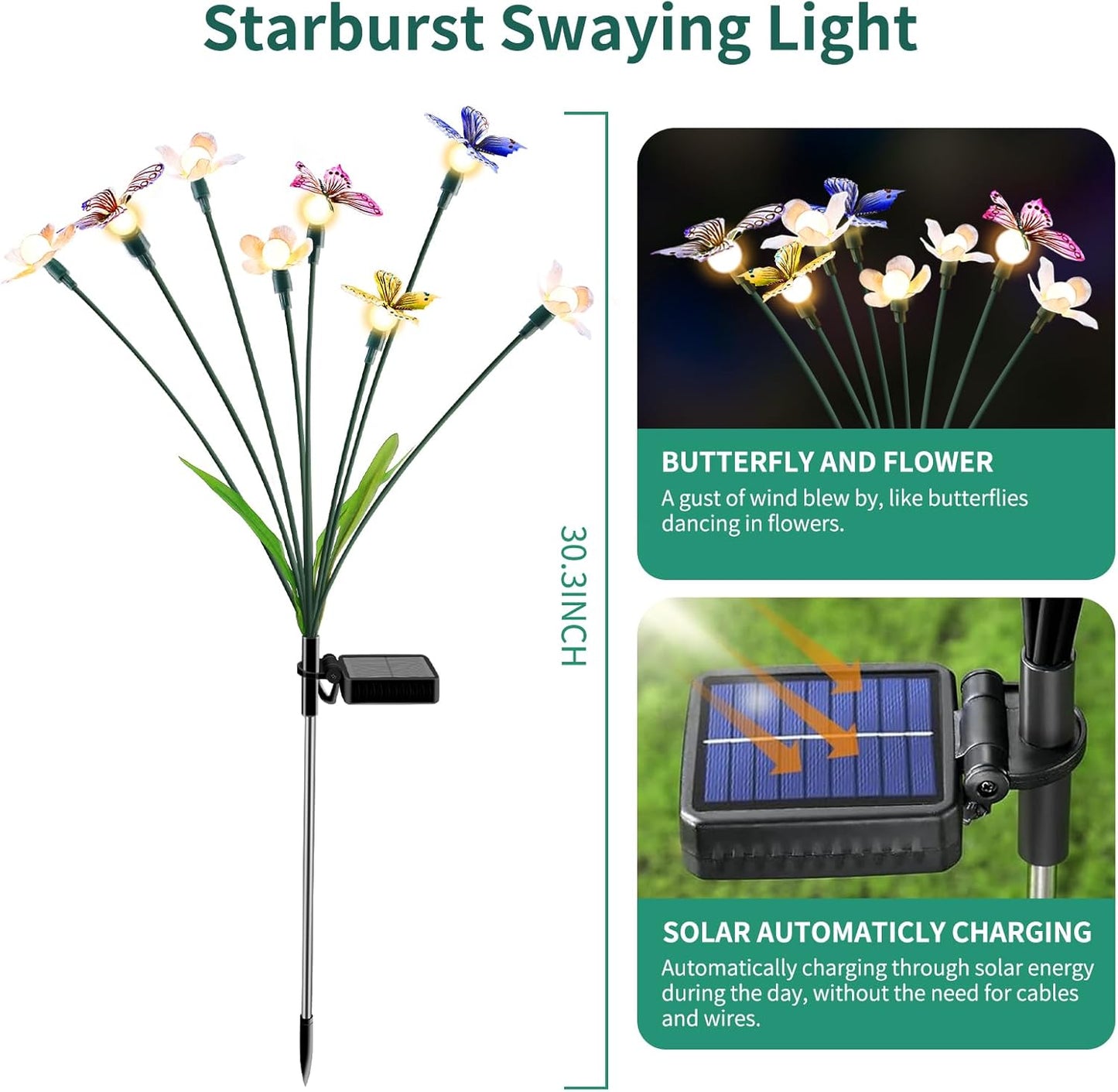 Solar Garden Lights,4packs-32LED Outdoor Solar Powered Decor for Yard, Patio, Pathway, IP65 Waterproof Butterfly Lights