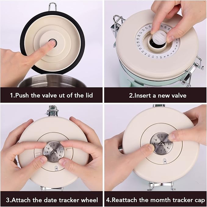 ShanSon Coffee Canister Airtight Coffee Container Stainless Steel Coffee Bean Storage Container with CO2 Release Valve and Scoop Coffee Canister for Beans,Grounds,Sugar,Flour,Tea,Cereal,16OZ,Off-White