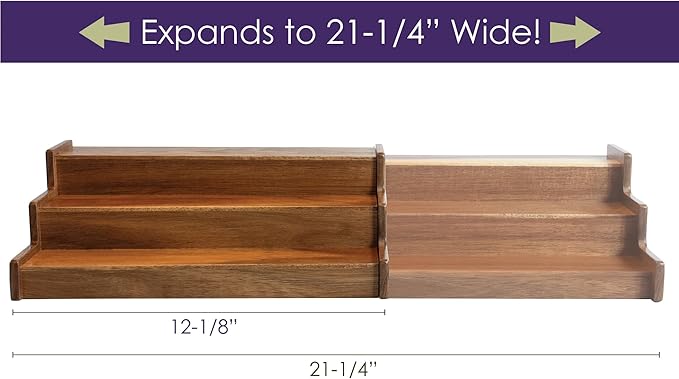 Acacia Wood 3 Tiered Spice Rack, 3 Tier Spice Organizer for Cabinet or Kitchen