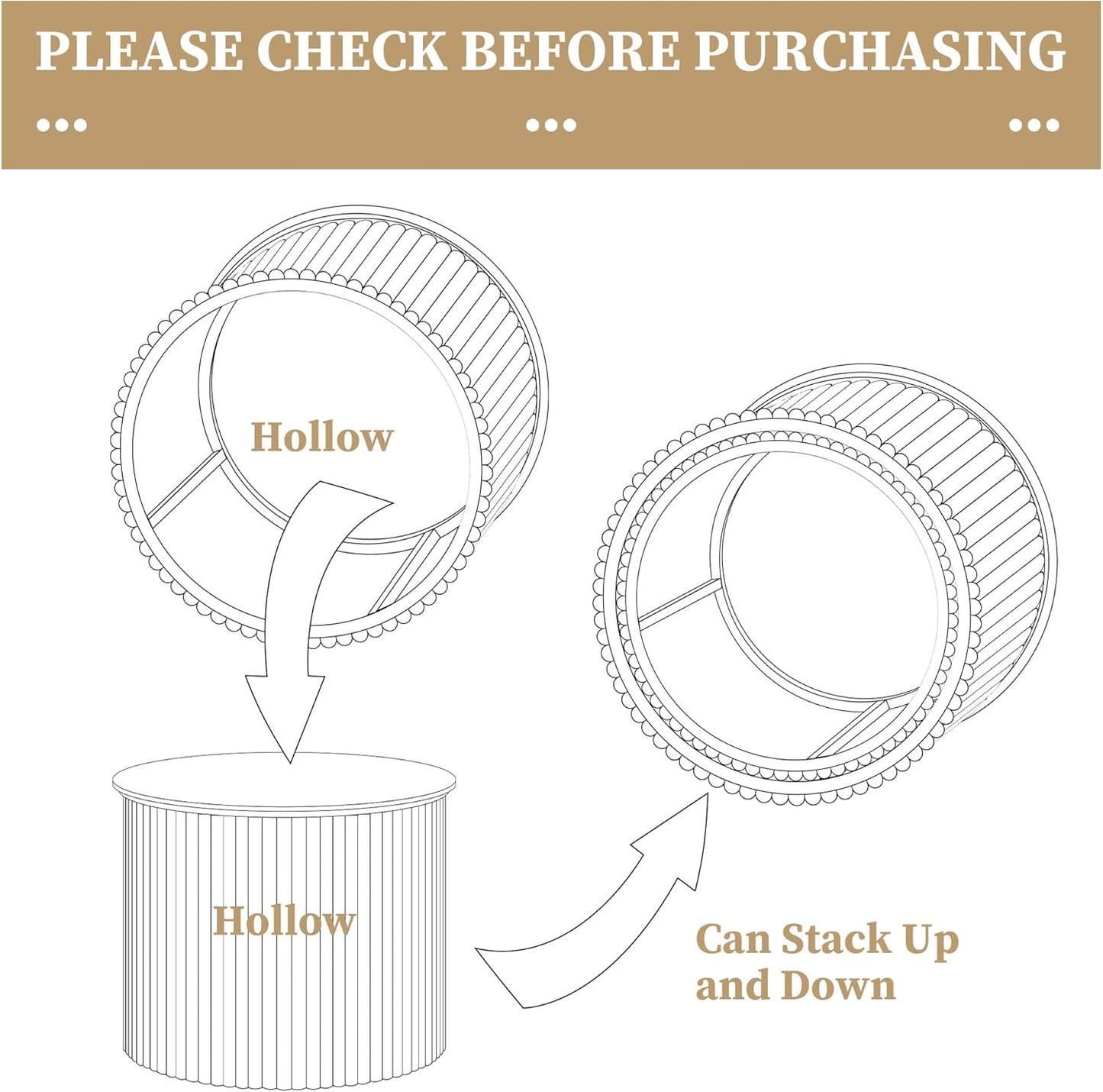 Fluted Round Nesting Coffee Table Set of 2, Small Coffee Table Circle Side Table, Boho Modern Wood Nesting Table Farmhouse End Tables Set for Living Room, Bedroom, Small Spaces(Natural)