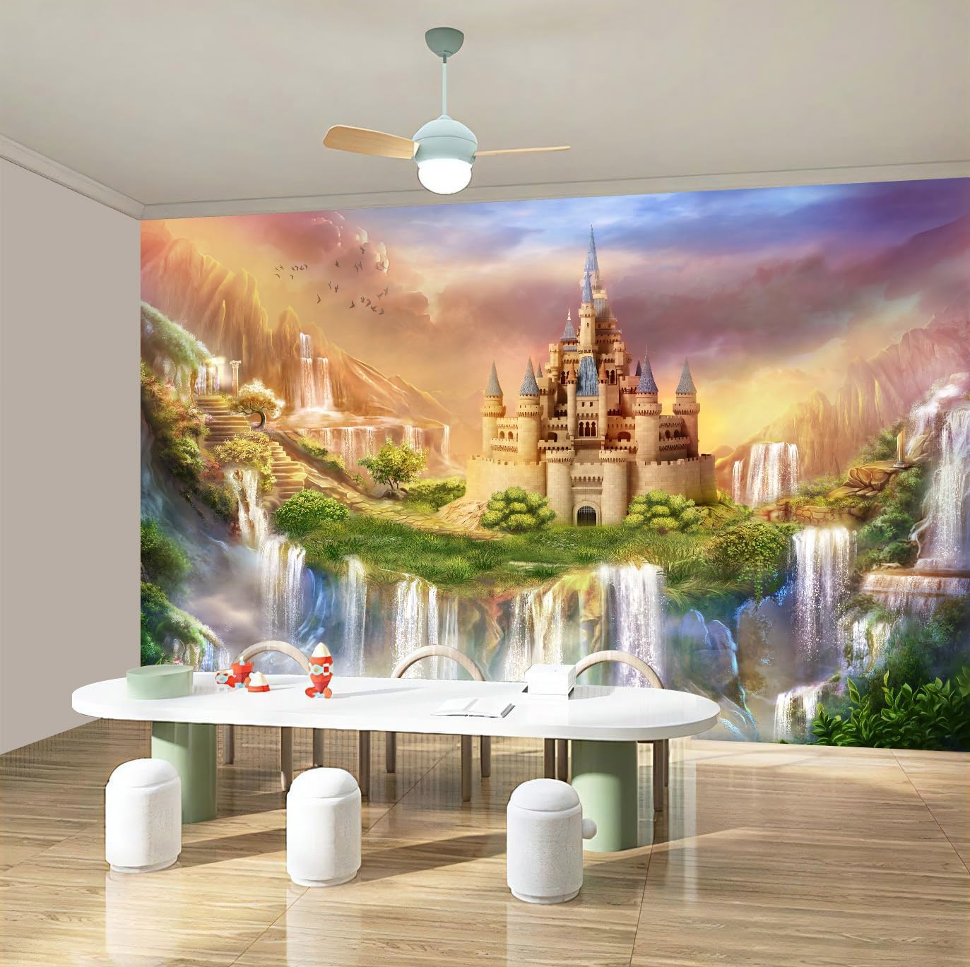 WFBHUA-Wallpaper for Kids Bedroom Girl Room Princess Castle Wall Mural Nursery Wall Decor Playroom(Not Peel and Stick)