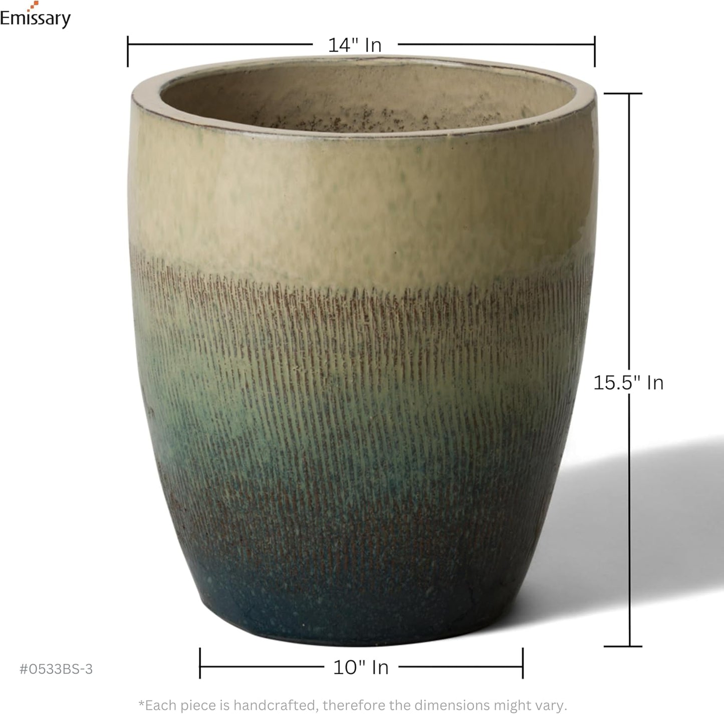 Emissary Home and Garden Bullet 11.5 in. Bayside Green Ceramic Round Planter (11.5 in. L x 11.5 in. W x 14 in. H) with Drainage Hole