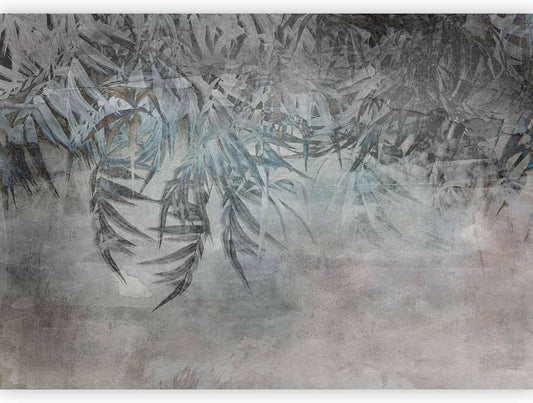 artgeist Wall Mural Leaves 135x101 in - XXL Peel and Stick Self-Adhesive Wallpaper Removable Large Sticker Foil Wall Decor Print Picture Image Design Palm Leaves Concrete Nature Grey b-C-10103-a-a