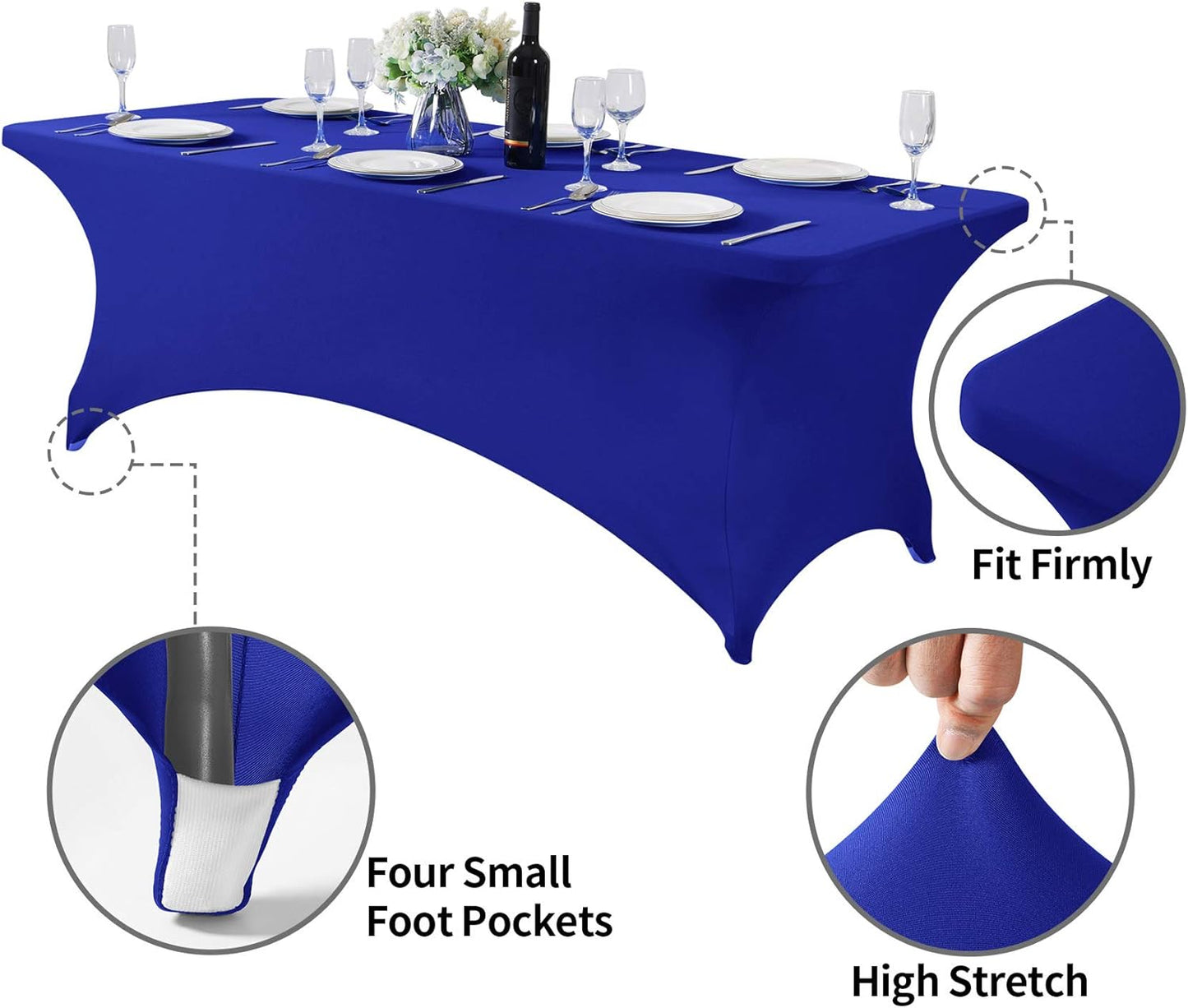 2Pack Spandex Table Cover for 8FT or 4ft or 6ft Table Universal Fitted Stretch Tablecloth for Party, Banquet, Wedding and Events-Royal Blue