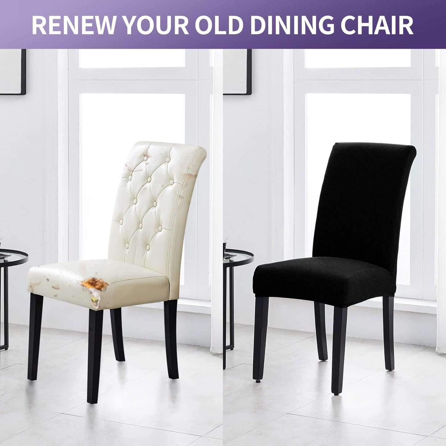 Joccun Chair Covers for Dining Room Set of 6, Dining Chair Slipcovers Stretch Dining Room Chair Covers Seat Protector,Washable Parsons Chair Cover for Home,Hotel,Banquet(Black,6 Pack)