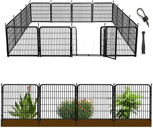 48 in(H) Decorative Garden Fence with Gate,8 Panels Total 17.7 Ft(L) Heavy Duty Iron Animal Barrier Fence for Yard,Suitable for Indoor Pet Or Outdoor Dog Fencing, Garden Border Fence