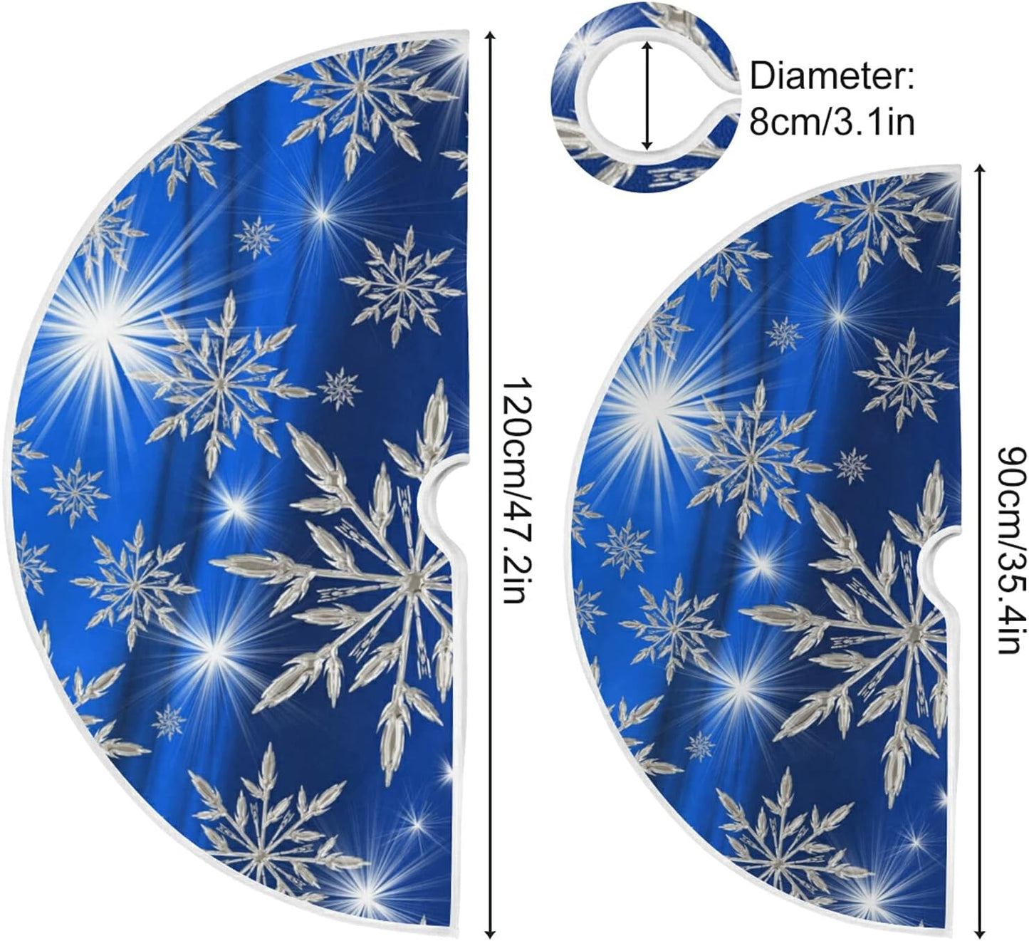 Christmas Blue Snowflakes Background Tree Skirt, Seasonal Tree Mat Holiday Party Supplies Ornaments Indoor Outdoor Decorations for Tabletop Trees 47.2 Inches
