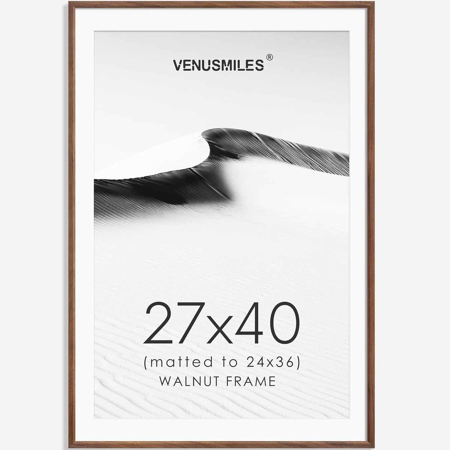 27x40 Poster Frame Natural Solid Walnut Photo Frames with 24x36 Removable Mat Wall Hanging Large Handcrafted Frame with HD Plexiglass Wall and Tabletop Display Large Picture Frame