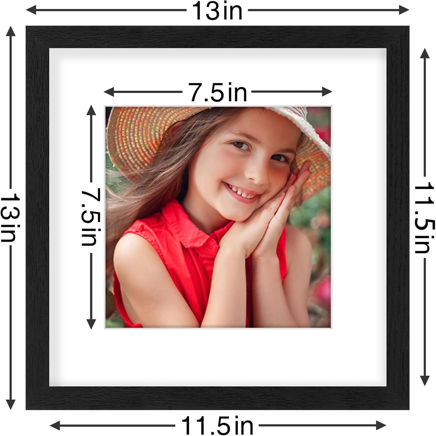 Vittanly 12x12 Picture Frames Set of 9, Shatter Resistant Plexiglass, Display 8x8 Pictures with Mat or 12x12 without Mat, Photo Frames for Wall Mount, Engineered Wood, Black