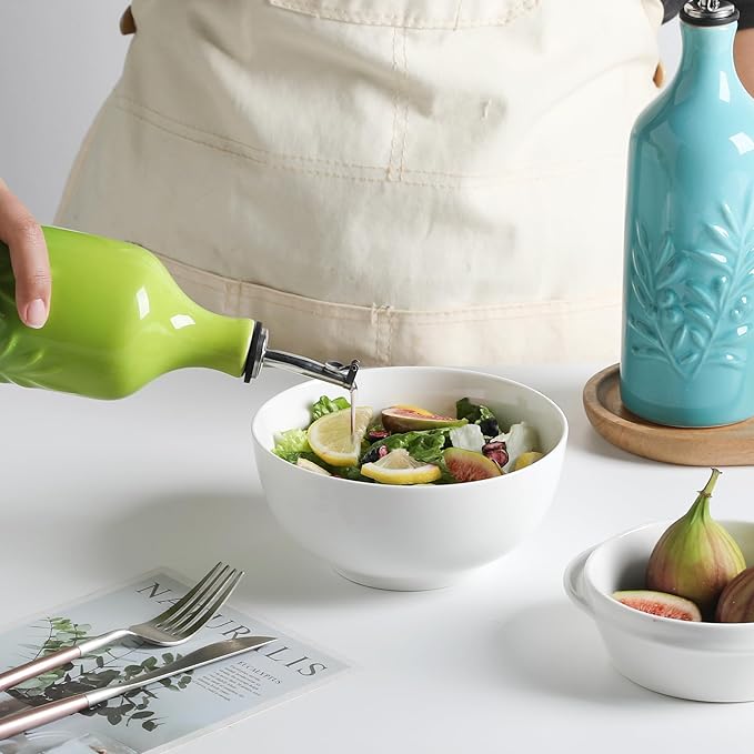 Sweejar Ceramic Olive Oil Dispenser Bottle, 20 Oz Relief Opaque Oil Cruet Protects To Reduce Oxidation, Suitable for Storage, Vinegar, Soy Sauce,Liquids,Set of 2 (Gradient Blue Gradient Green)