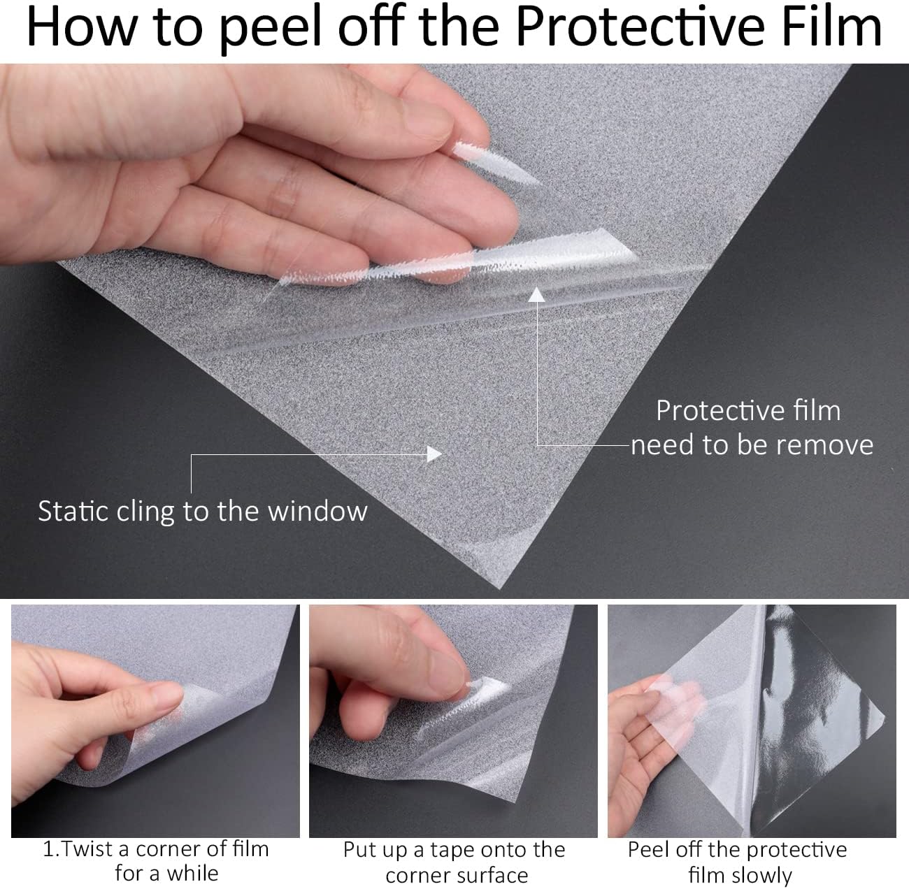 HIDBEA Frosted Window Privacy Film Heat Control UV Blocking, Static Cling Non-Adhesive Reusable Door coverings for Bathroom Home Office (Frosted 41.3 Inch x 6.5 Feet)