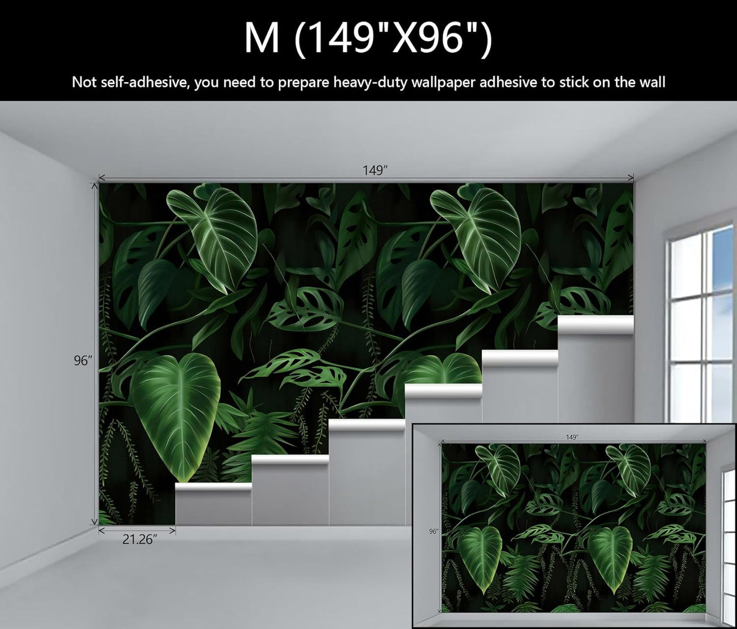 WFBHUA-Green Banana Leaf Wallpaper Mural Tropical Jungle Botanical Leaves Wallpaper for Living Room Bedroom(Not Peel and Stick)