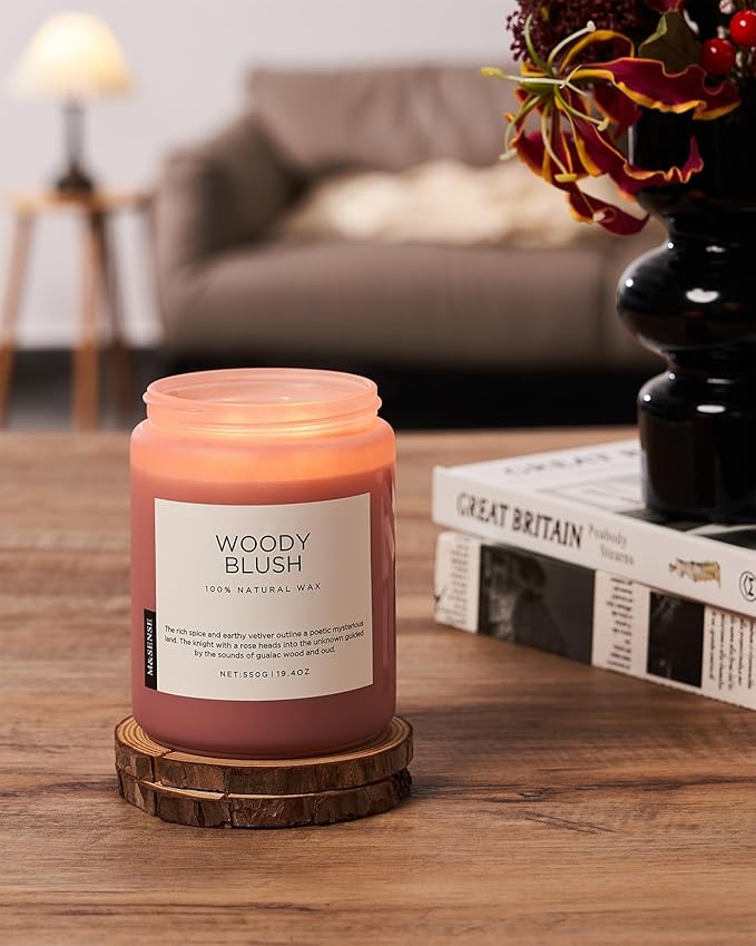 M&SENSE Rose Oud Wood Soy Candles 2 Wick, Large Scented Candles 19.4oz 110 Hour Long Lasting Burn Non Toxic Natural Luxury Aromatherapy Gifts for Women & Relaxing Spa Yoga