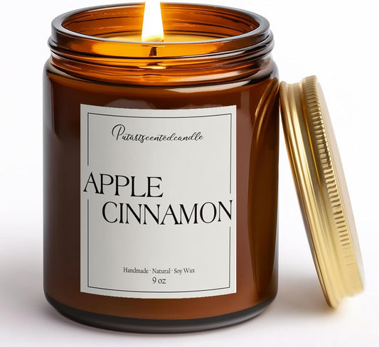 Cinnamon Apple Scented Candles for Home, Natural Soy Wax Aromatherapy Candle Gifts for Men & Women, Highly Scented & Long Lasting Non Toxic Jar Candle for Stress Relief (9oz)