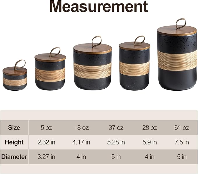 Large Storage Containers with Lids, Ceramic Coffee Container Kitchen Food Storage Jars for Spice Sugar Tea Bag, Stackable Decorative Jars for Counter, Black & 61oz