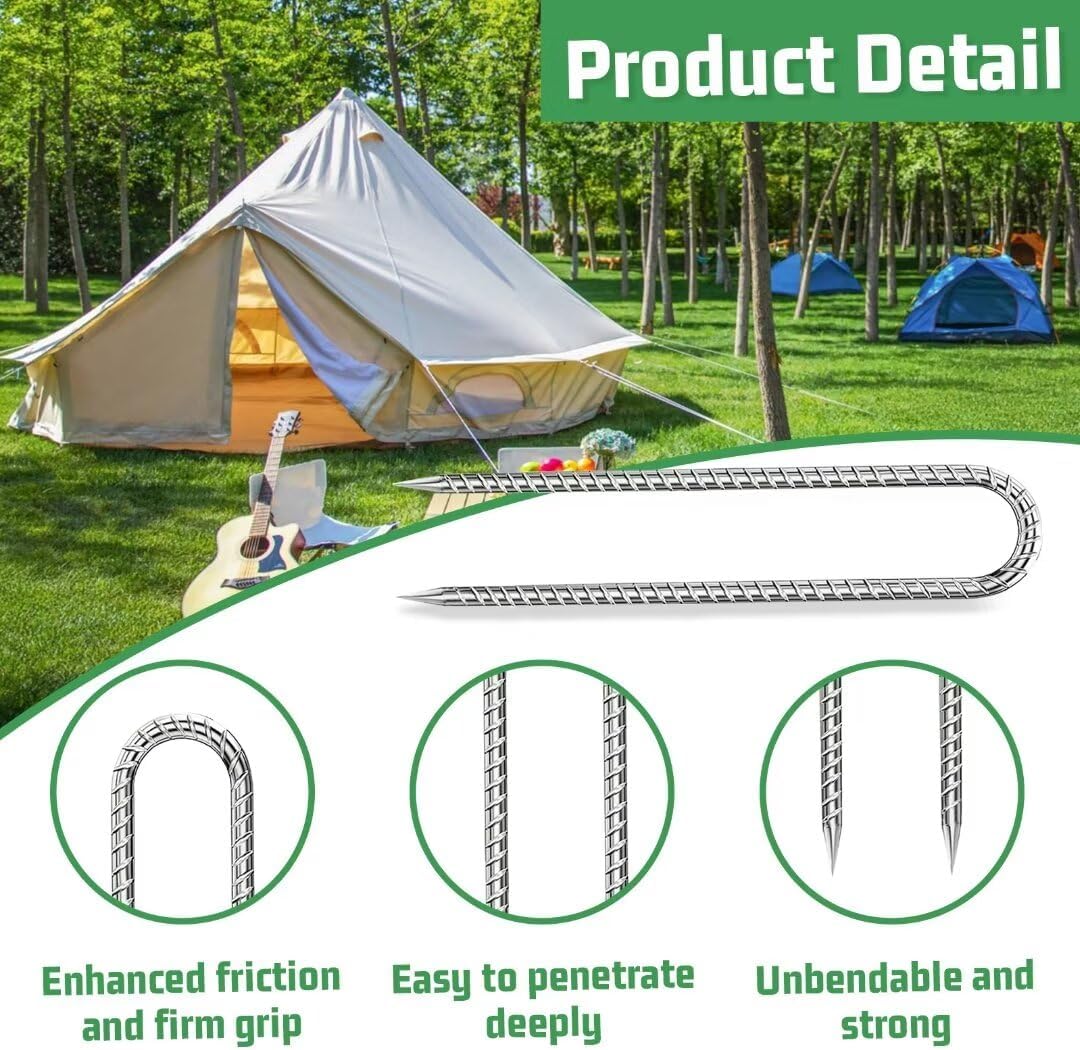 Rebar-Stakes-12-Inch, Ground Stakes Heavy Duty U-Hook Galvanized Anti-Rust Heavy Duty Ground Anchors for Garden Dog Fence Chicken Coop Christmas Decorations Deer Fence 12pcs