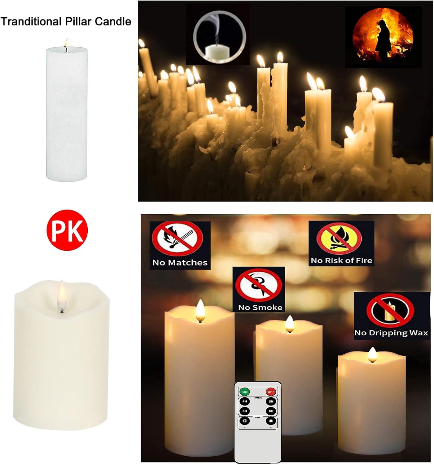 Flickering Flameless Candles with Remote, Most Realistic Battery Operated Candles, Set of 3 LED Candles with Timer for Home Wedding Halloween Christmas Decoration