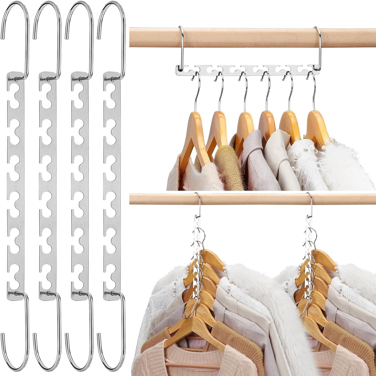 HOUSE DAY Space Saving Hangers for Clothes 4 Pack, Heavy Duty Hanger Organizer | 30 Lbs Capacity |, Metal Magic Hanger, Sturdy Multi Hangers, Closet Space Saver Closet Organizers and Storage