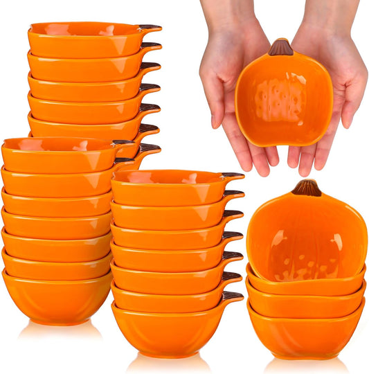 Dandat Fall Ramekins 6 oz Oven Safe Pumpkin Ceramic Ramekins Small Creme Brulee Dishes Dipping Pumpkin Baking Dish Shaped Bowl Plates for Serving Dip, Sauce, Condiments and Snack(24 Pcs)