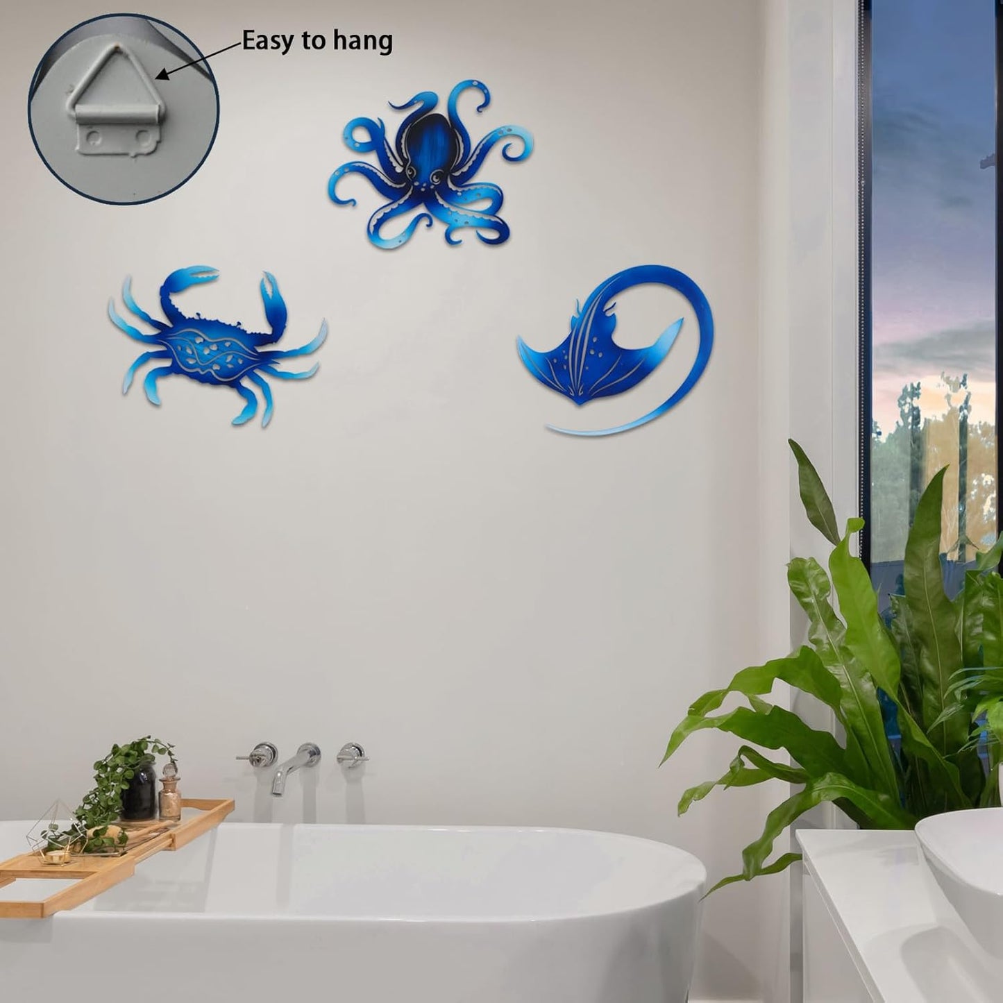 Metal Octopus Crab Manta Ray Coastal Nautical Ocean Decor Outdoor Metal Wall Art Decor Garden Pool Patio Bathroom Yard Farmhouse Fence Deck