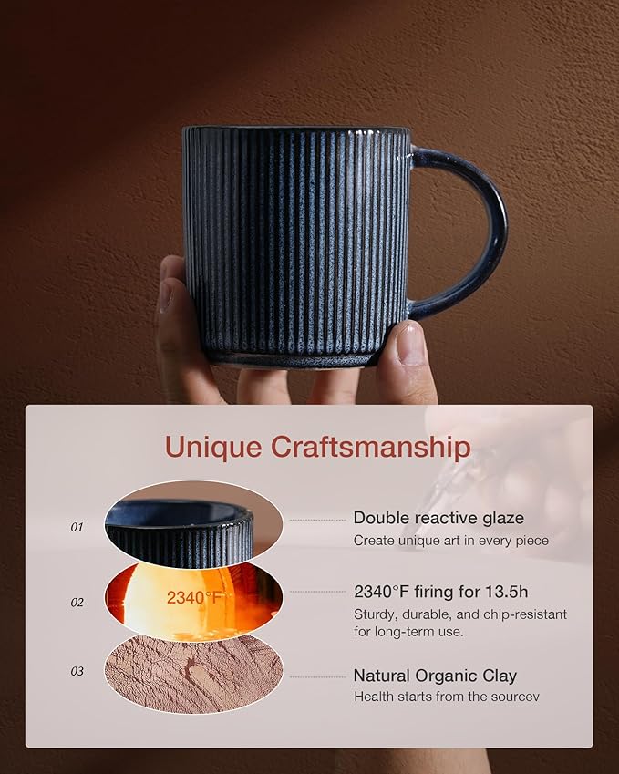 famiware Coffee Mug Set for 4, Star 12 oz Catering Mugs Cup Set with Handle for Coffee, Tea, Cocoa, Milk - Ceramic Stoneware Drinkware Set, Nebulas Blue