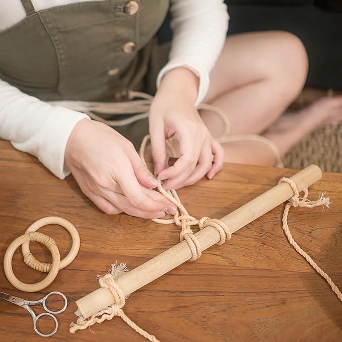 3 Tier Hanging Fruit Basket for Kitchen, Handmade Woven Cotton Hanging Wall Basket for Fruit Vegetable with 6 Hooks, Boho Style Over The Door Organizer for Living Bathroom Bedroom