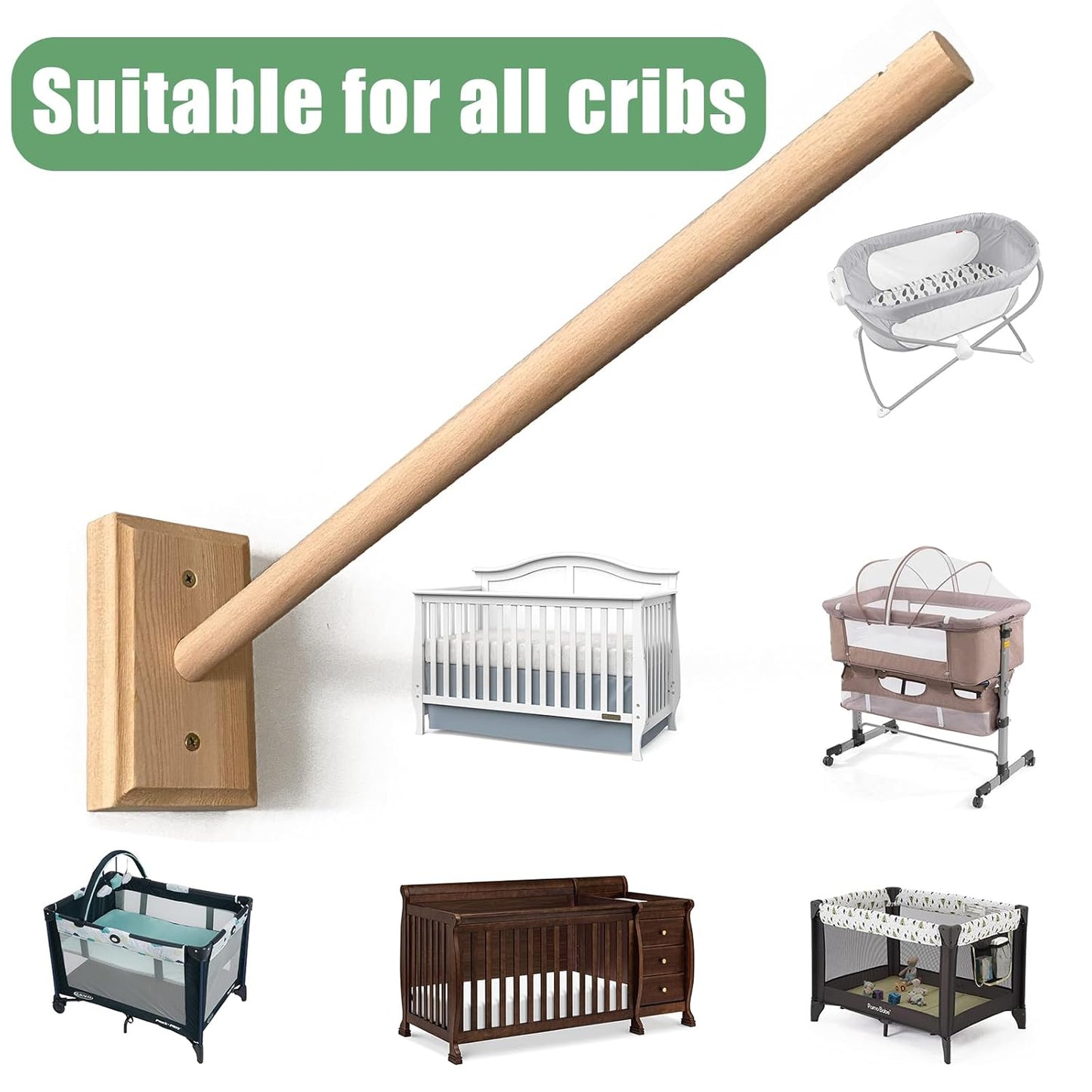 Crib Mobile Wooden Arm, Wall Mounted Suitable for All Cribs 100% Natural Larch Hanger Nusery Decor Baby Room Safe Holder(Mobile is not Included (Original Wood Color)