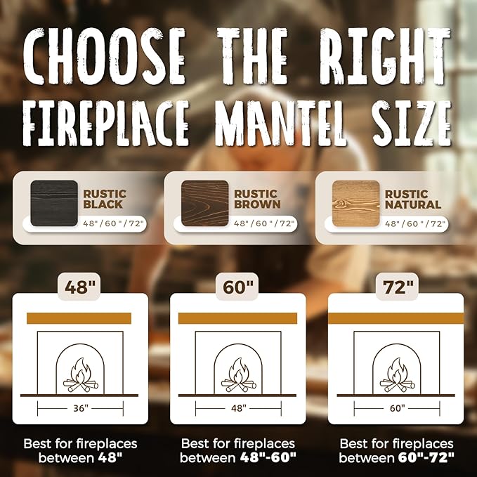 72x8x5 Fireplace Mantel - Handcrafted Rustic Solid Wood Wall Mounted Floating Shelf with Invisible Heavy Duty Wood Bracket (Natural)