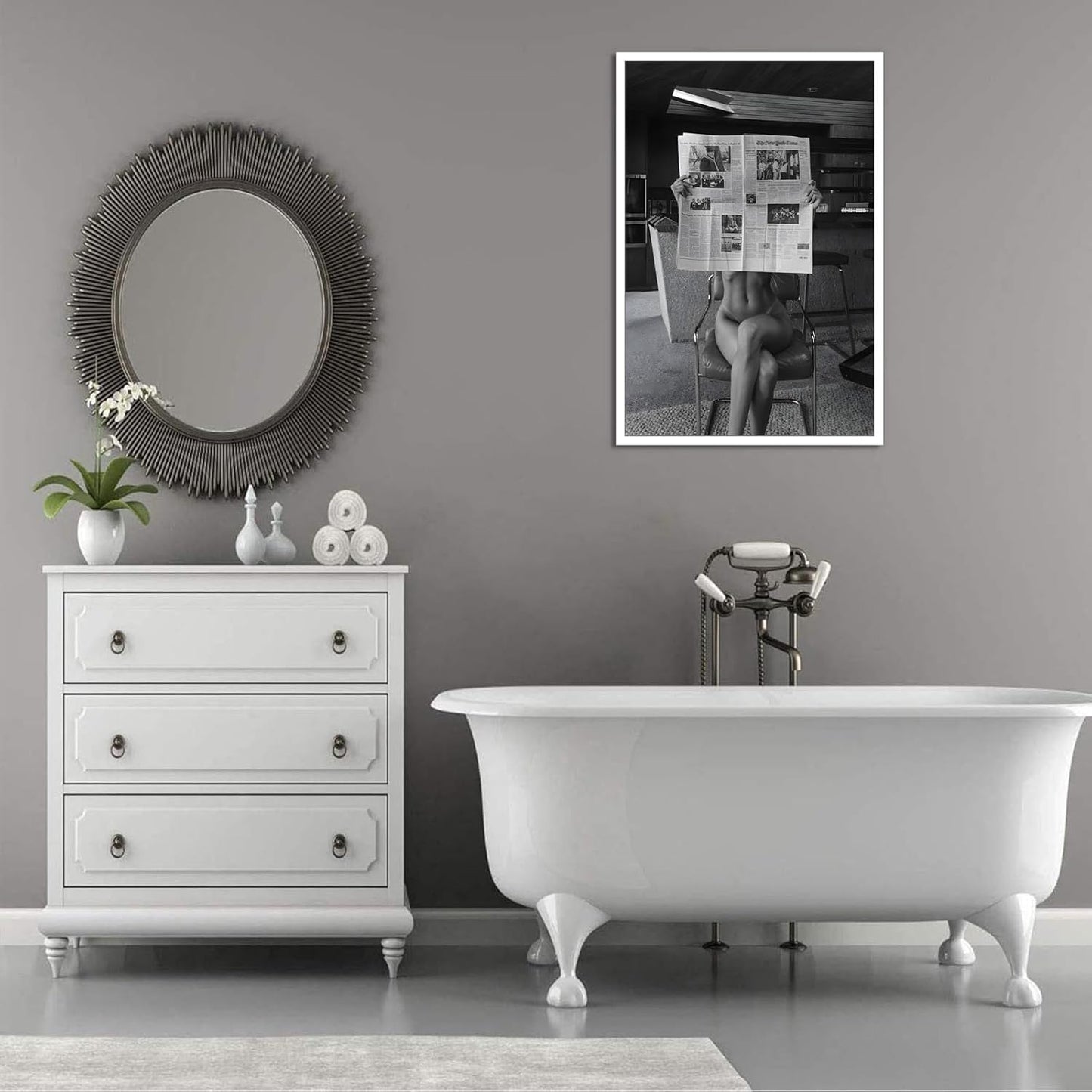 Liyark Sexy Glamorous Reader Poster Feminist Art Black and White Preppy Canvas wall art Retro Room Aesthetic Newspaper prints painting Trendy Naked Women Art wall decor 24x36in Unframed