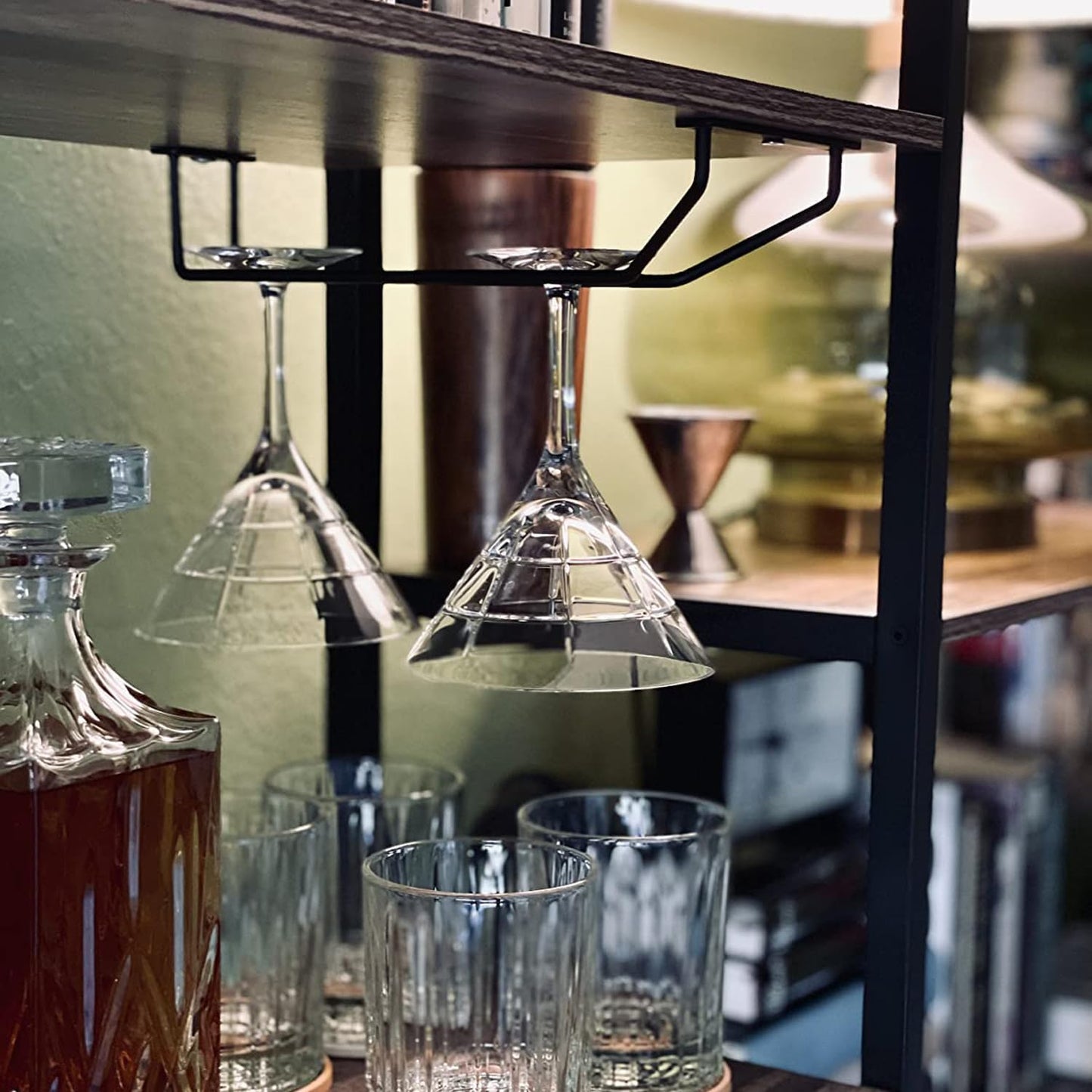 10.8 Inch Black Wine Glass Rack, Under Cabinet Wine Glass Holder Stainless Steel Stemware Rack - Hanging Stemware Holder for Cabinet Kitchen Bar, Set of 2