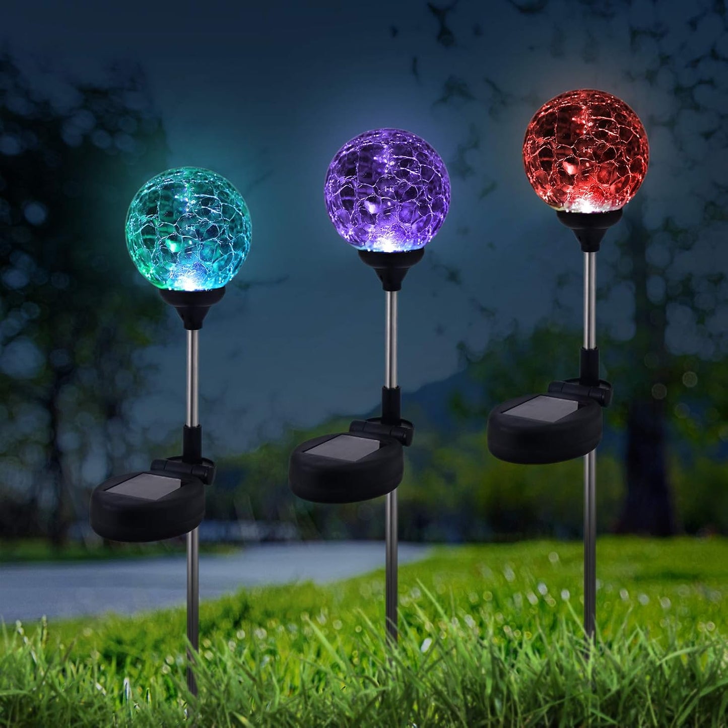 6 Pack Decorative Solar Powered Outdoor Garden Stake Glass Ball Lights for Yard,Color Changing Solar Lawn Globe Lights Waterproof Decor for Christmas Decoration Gift for Mom Wife Friend