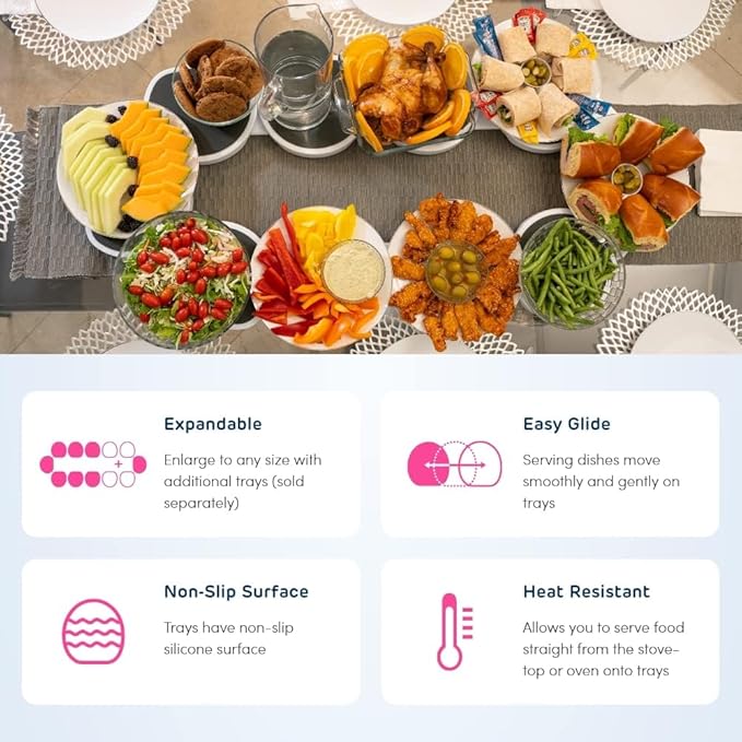 Full Set - White - The First Patented Lazy Susan Turntable Expandable for Rectangular & Oblong Tables - Kitchen & Dining Tables - Great Gift! Parties & Gatherings.