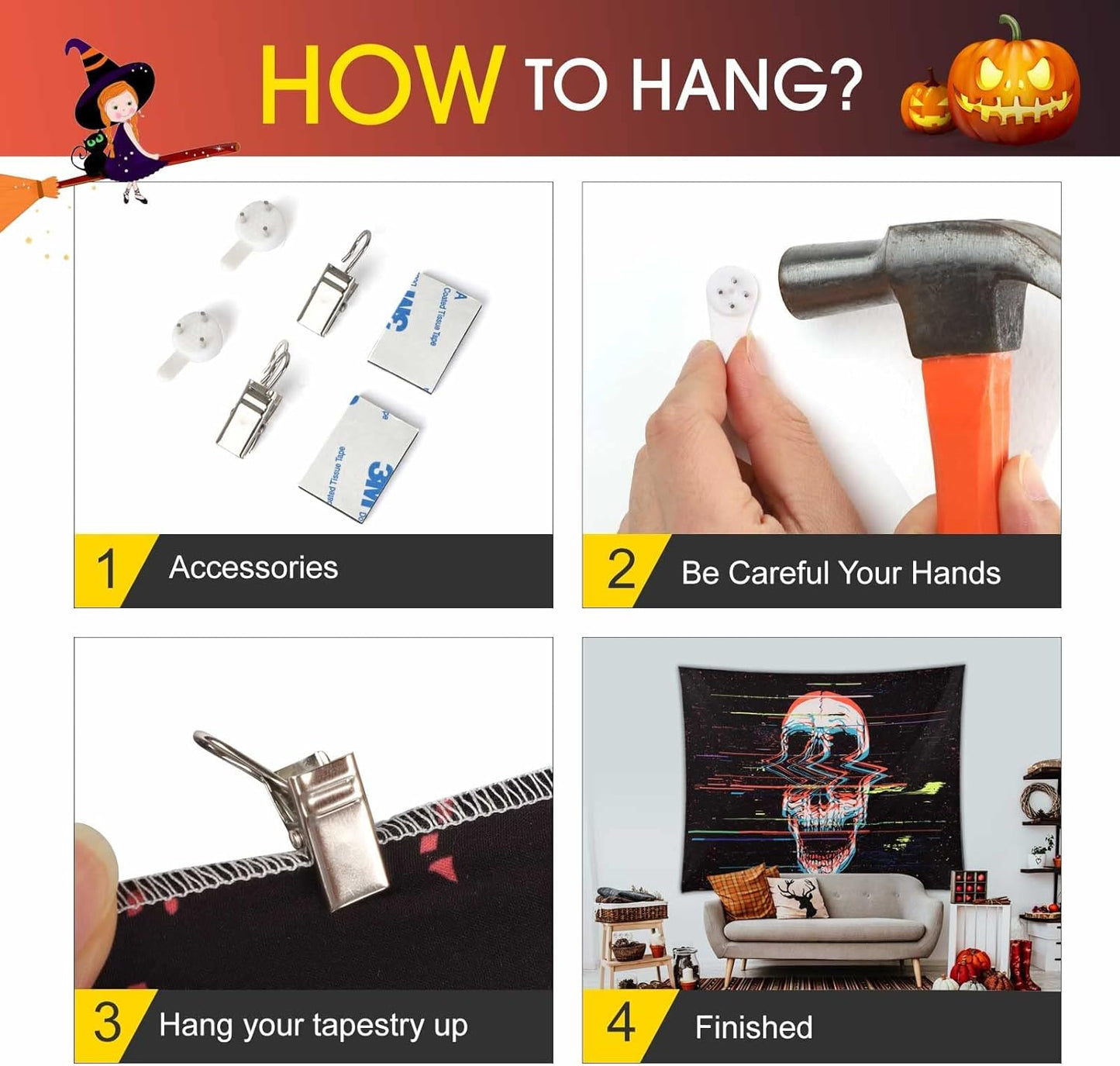 ADDWel Blacklight Skull Tapestry, Black Psychedelic Tapestry Glow In The Dark, UV Reactive Black Light Tapestries Posters Wall Hanging for Room Decor(50 * 60inches)