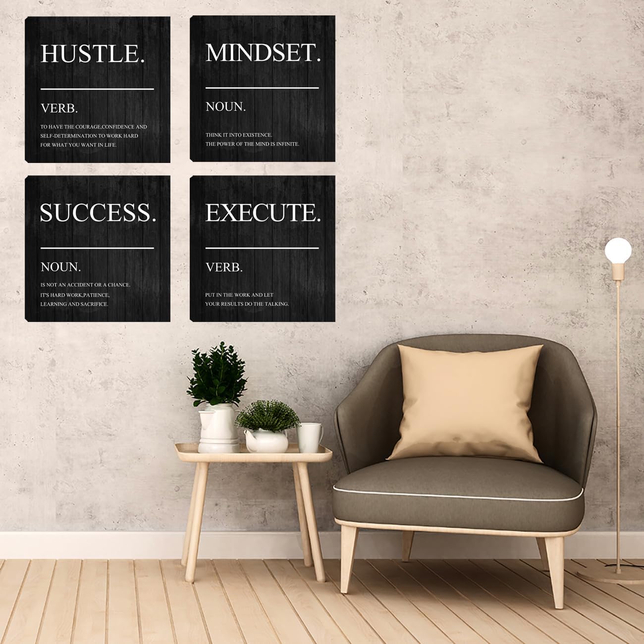 Motivational Success Wall Art Decor Inspirational Canvas Framed Office Wall Art Quotes Wall Decor Artwork,Positive Quote Poster Painting Home Decorations Wall Art for Living Room Bedroom 16”X16”X4