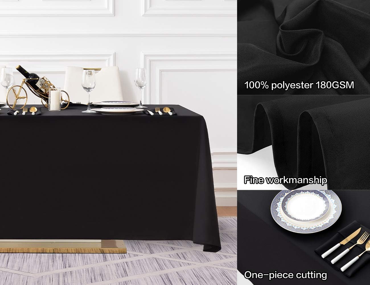 Surmente Black Tablecloth 90 x 156-inch Rectangular Polyester Table Cloth for Weddings, Banquets, or Restaurants