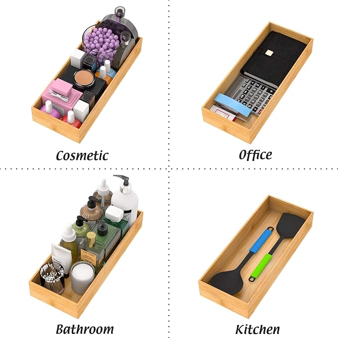 Bathroom Vanity Tray Organizer Bamboo, Small Wood Tray for Bathroom Counter Kicthen Drawer, Rectangular Toilet Paper Storage Basket Box, Guest Sink Tray Decor, Bathroom Accessories 15" x 6" x 2.5"