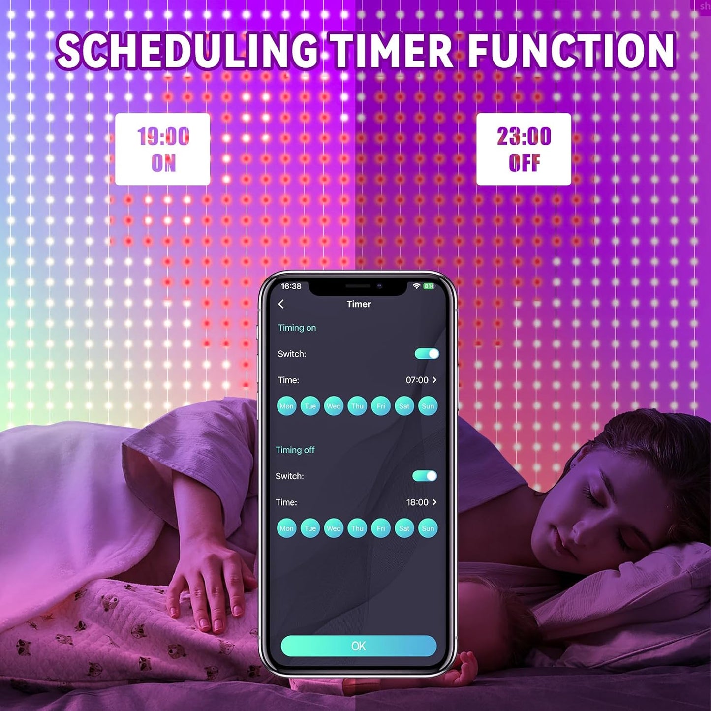 HXWEIYE 400LED Smart Curtain Lights, 6.6Ft x 6.6Ft Fairy Hanging Curtain String Lights with APP & Remote, Dynamic DIY Color Changing Wall Lights for Indoor Bedroom Window Party Backdrop Outdoor Decor