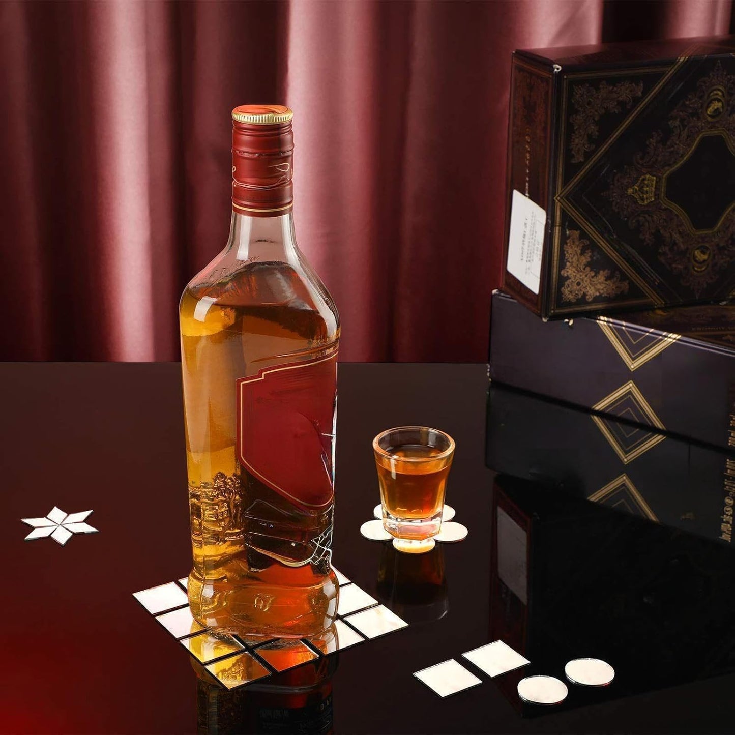 Geiserailie 300 Pieces 1 Inch 3 Shapes Mirror Mosaic Tile Small Round Diamond Square Mini Mosaic Mirrors DIY Craft Glass Decorative for Projects Crafts Supplies, Home Wall Decor.