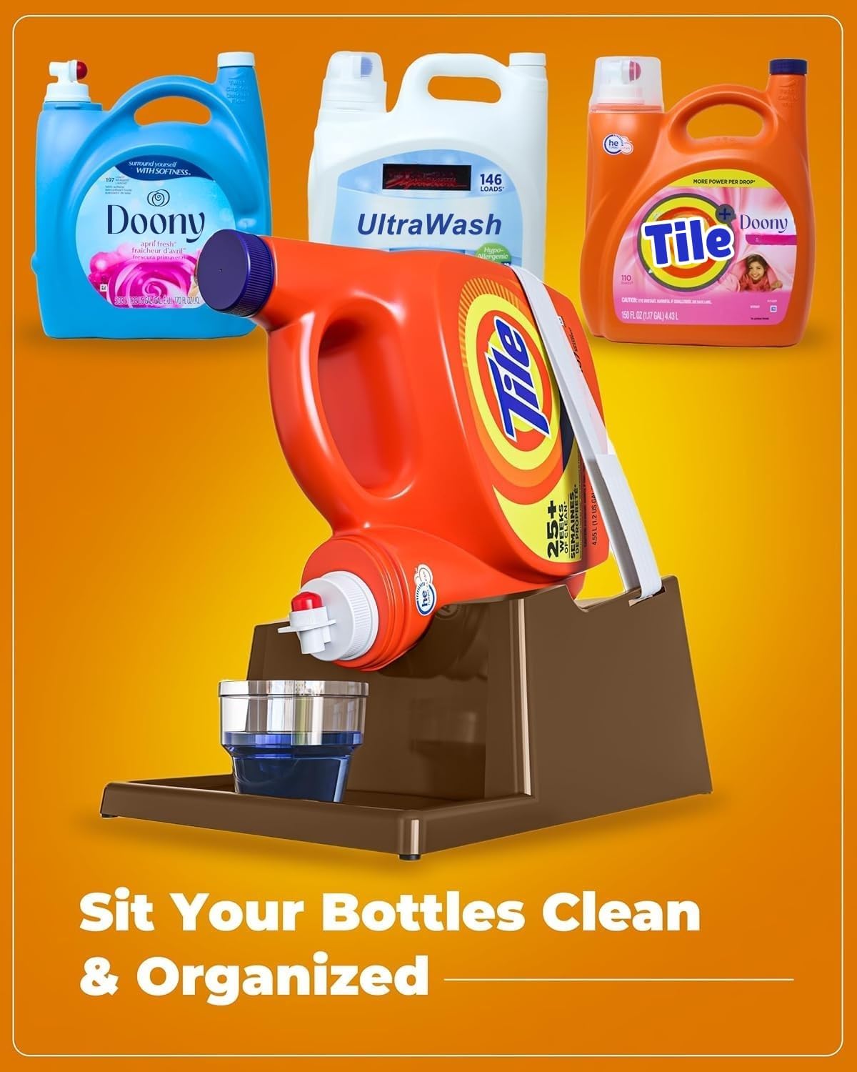 TidyFriend Laundry Detergent Holder Stand Organizer with Drip Tray, 3 Pack Laundry Soap Holder with Non-Slip Rubber Feet for Washing Space Organization, Angled Downward Slope for Easy Pouring (Brown)