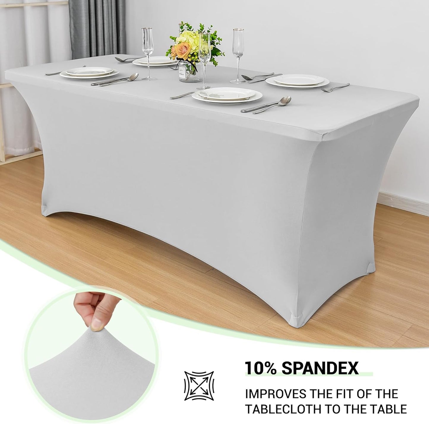 Obstal Spandex Table Cover 6ft Fitted Tablecloth Rectangular - Stretch Folding Table Cloth Rectangle for Birthday Party Wedding Banquet, Silver, 72L x 30W Inch