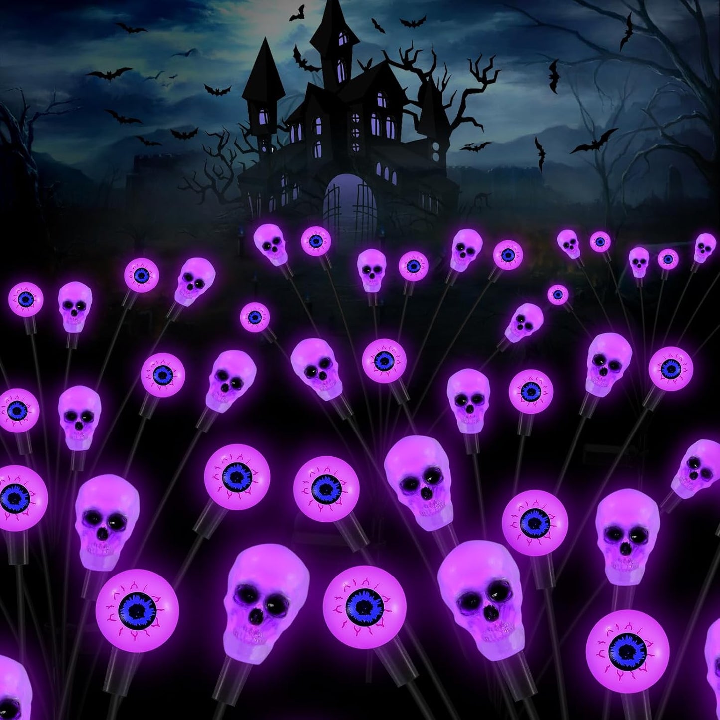 Solar Halloween Lights Outdoor, Scary Eyeball Lights, 4PACK 32LED, IP65 Waterproof, Decor for Garden/Yard/Patio/Lawn/Pathway (Purple)