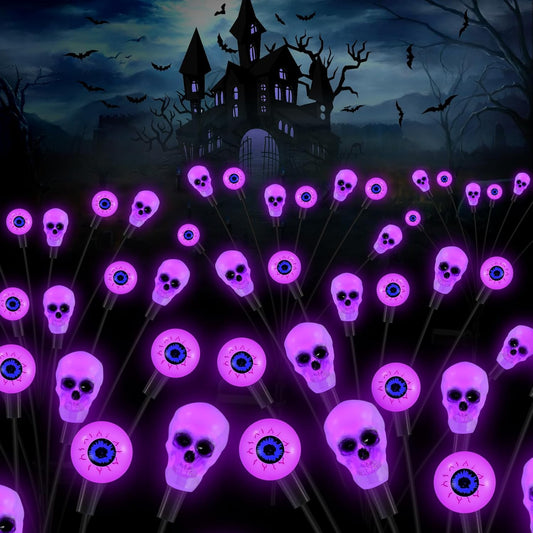 Solar Halloween Lights Outdoor, Scary Eyeball Lights, 4PACK 32LED, IP65 Waterproof, Decor for Garden/Yard/Patio/Lawn/Pathway (Purple)