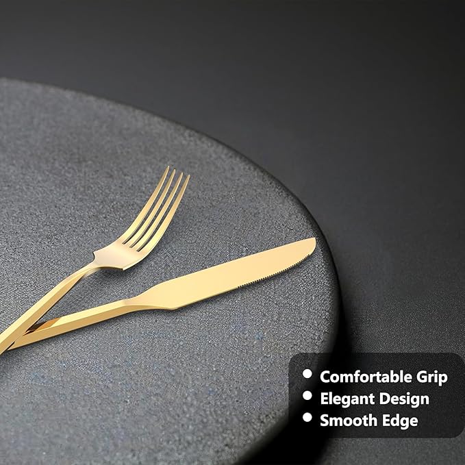 Gold 20 Piece Stainless Steel Silverware Set, Handle Flatware, Modern Mirror Finish Cutlery Set, Service for 4, Dishwasher Safe