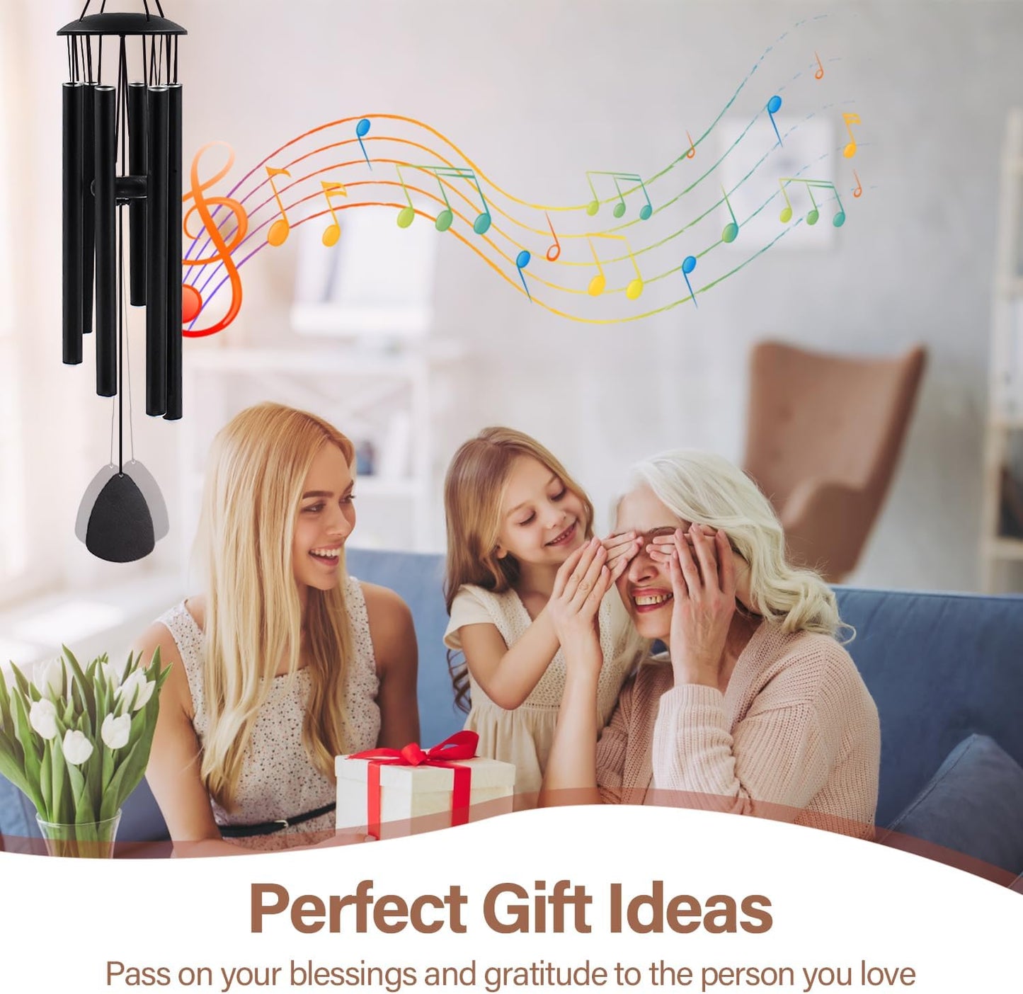 Wind Chimes for Outside, Large Aluminum Wind Chimes – Deep Tones & Soothing Melodies Ideal for Garden, Patio Decor, and Windchimes Outdoors for Loss of Loved One (32'' Black)