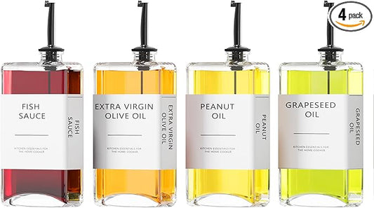 New England Stories Kitchen Cooking Oil Dispenser Set, Olive Oil and Vinegar Bottles, Soy Sauce Dispenser - 4 Pieces, Black, Durable & Stylish Design