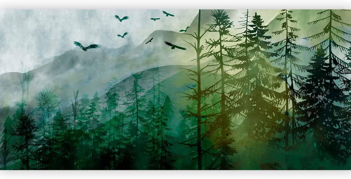 artgeist Wall Mural Natura 216x98 in - XXL Non-Woven Corner Wallpaper Fleece Angle Wall Decor Photo Print Picture Mountains Forest Birds Clouds c-A-10017-a-b