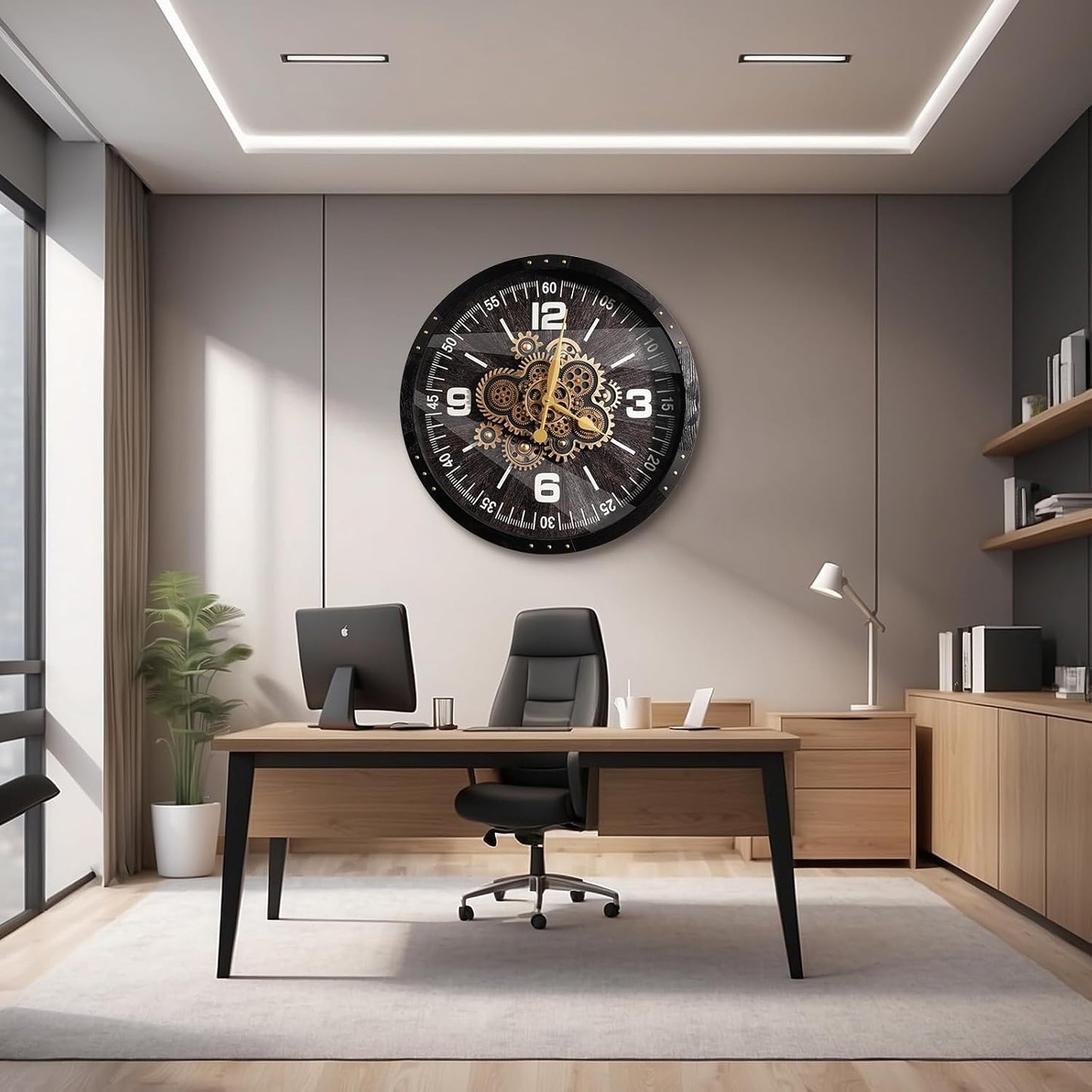 Wall Clocks for Living Room Decor, Large Real Moving Gears Clock, Vintage Industrial Oversized Rustic Farmhouse Kitchen Office Fireplace Wall Decor (Grey Black, 27 inch)