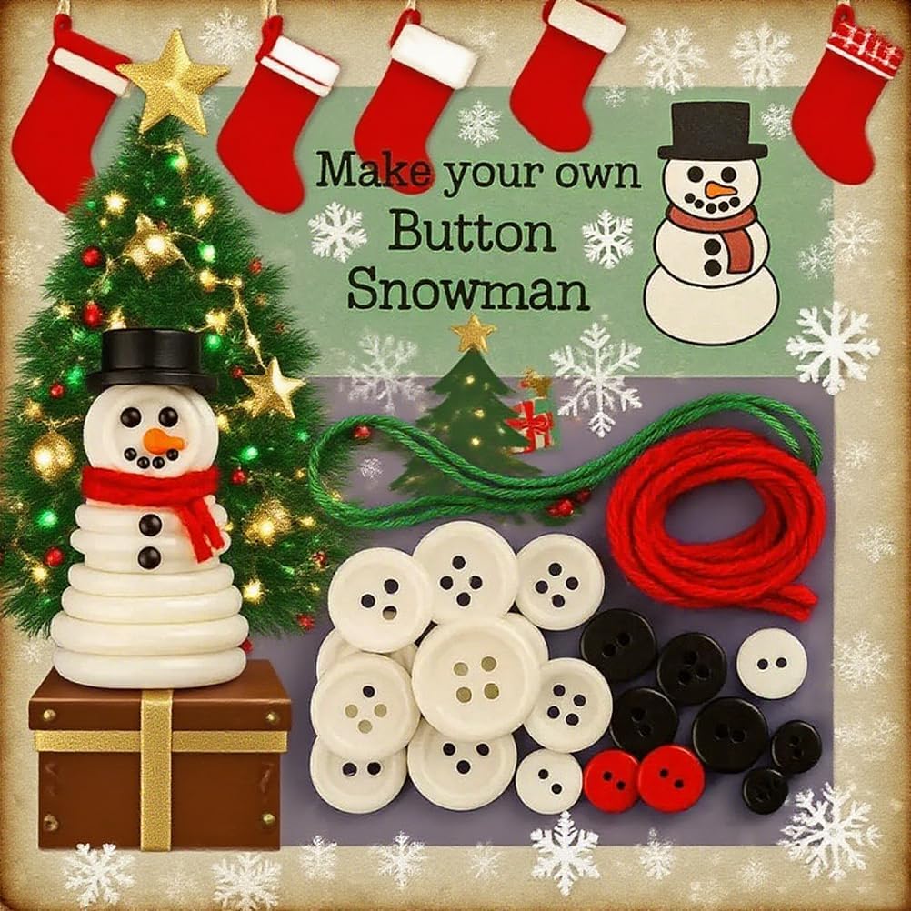 DIY Christmas Button Ornament Making Set - Snowman/Santa/Angel, Fun Holiday Craft Kit for All Ages, Ideal Xmas Tree Hanging Decor & Festive Gifts (A 8)
