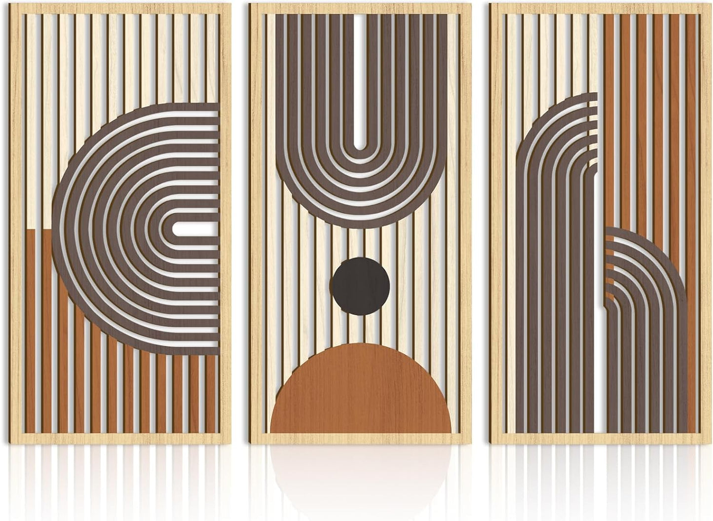 IARTTOP Mid century Modern Decor 16x32 Inch Large Boho Wood Wall Art Abstract Wooden Wall Decor Minimalist Bohemian Orange Artwork for Living Room Bedroom Office Set of 3